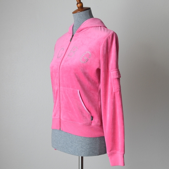 BCBGMaxAzria Pink Velour Logo Hoodie Size Small - Picture 3 of 8